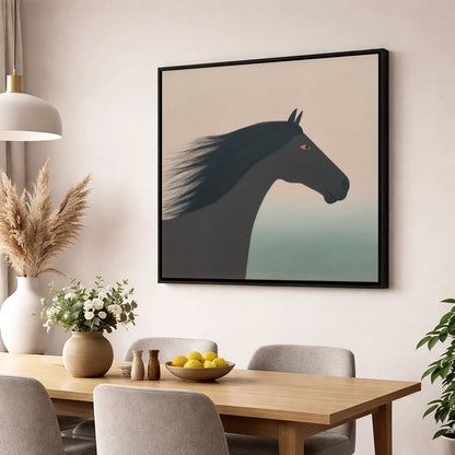 The Onyx Silhouette horse breed wall art displayed in a dining room