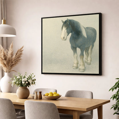 The Slate Blue Shire horse breed wall art displayed in a dining room