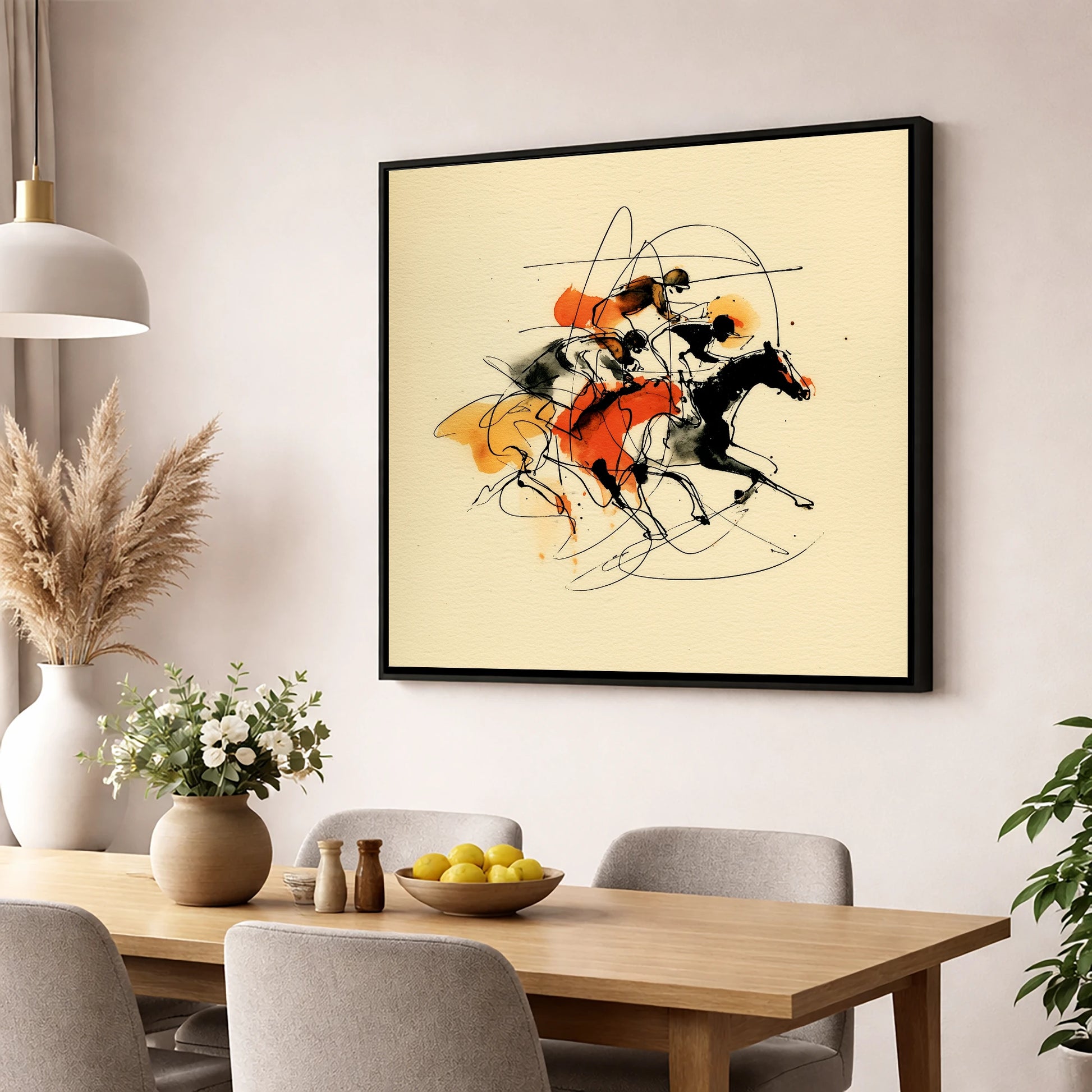 The Final Furlong racing horse wall art displayed in a dining room
