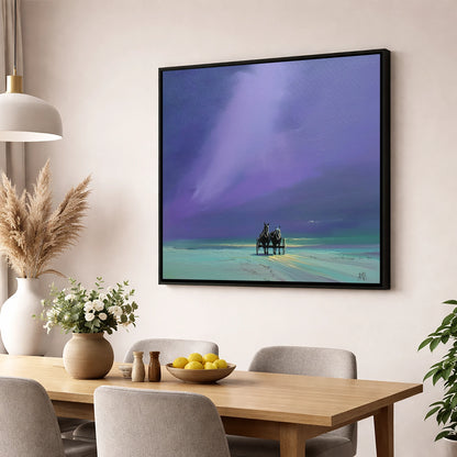Twilight Harness working horse wall art displayed in a dining room