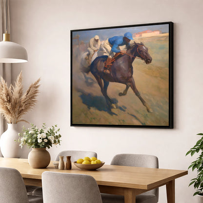The Final Furlong racing horse wall art displayed in a dining room