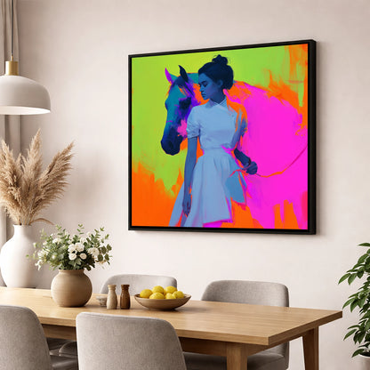 Electric Connection horse & rider wall art displayed in a dining room