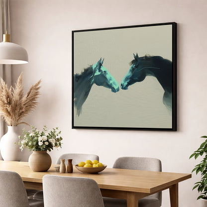 Quiet Connection horse portrait wall art displayed in a dining room