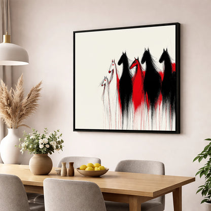 Crimson Herd Silhouettes wild horses wall art displayed in a dining room