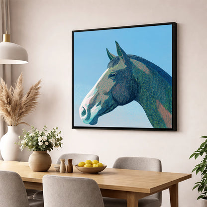 The Azure Profile horse portrait wall art displayed in a dining room