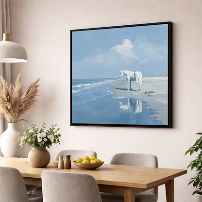 Reflections at Ebb Tide horse landscape wall art displayed in a dining room