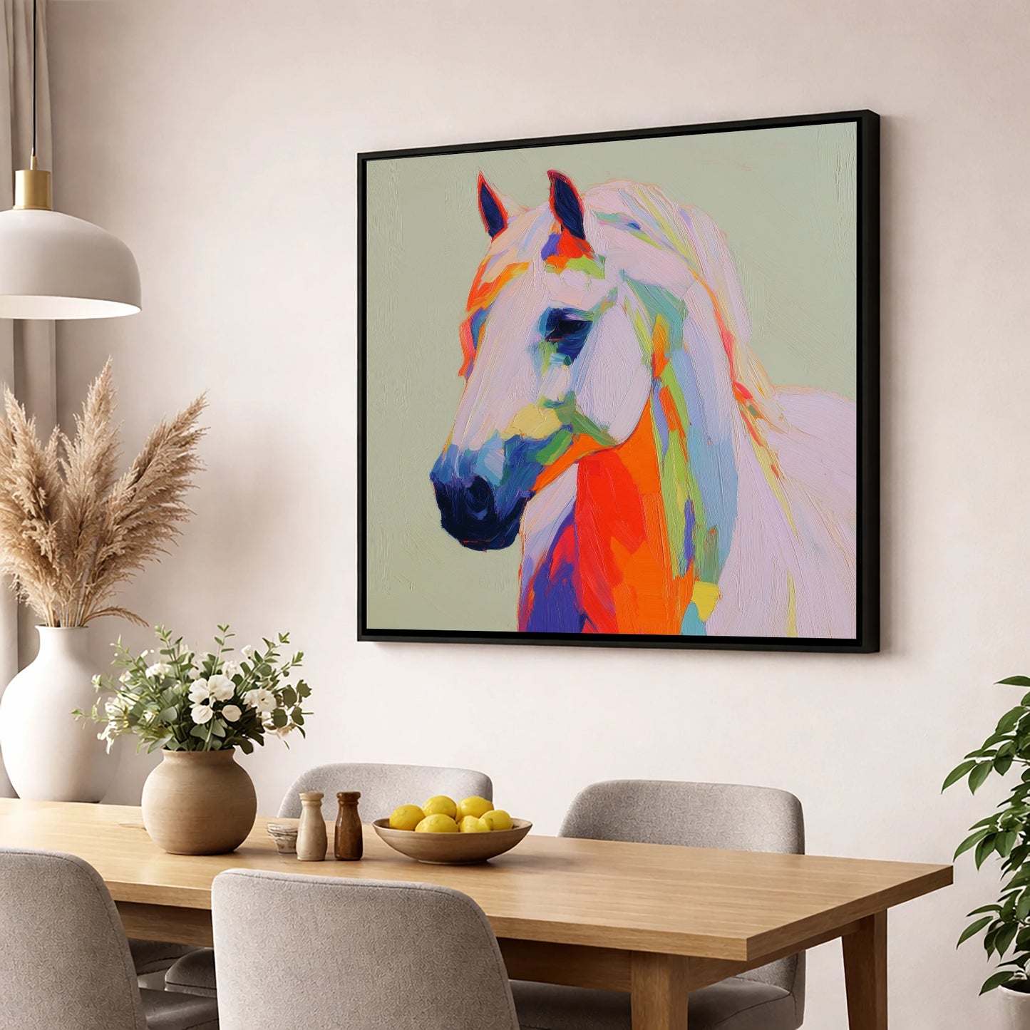 Vivid Equine Profile horse breed wall art displayed in a dining room