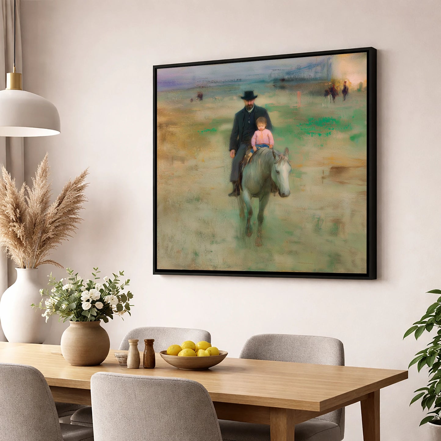 Guiding the Way horse & rider wall art displayed in a dining room