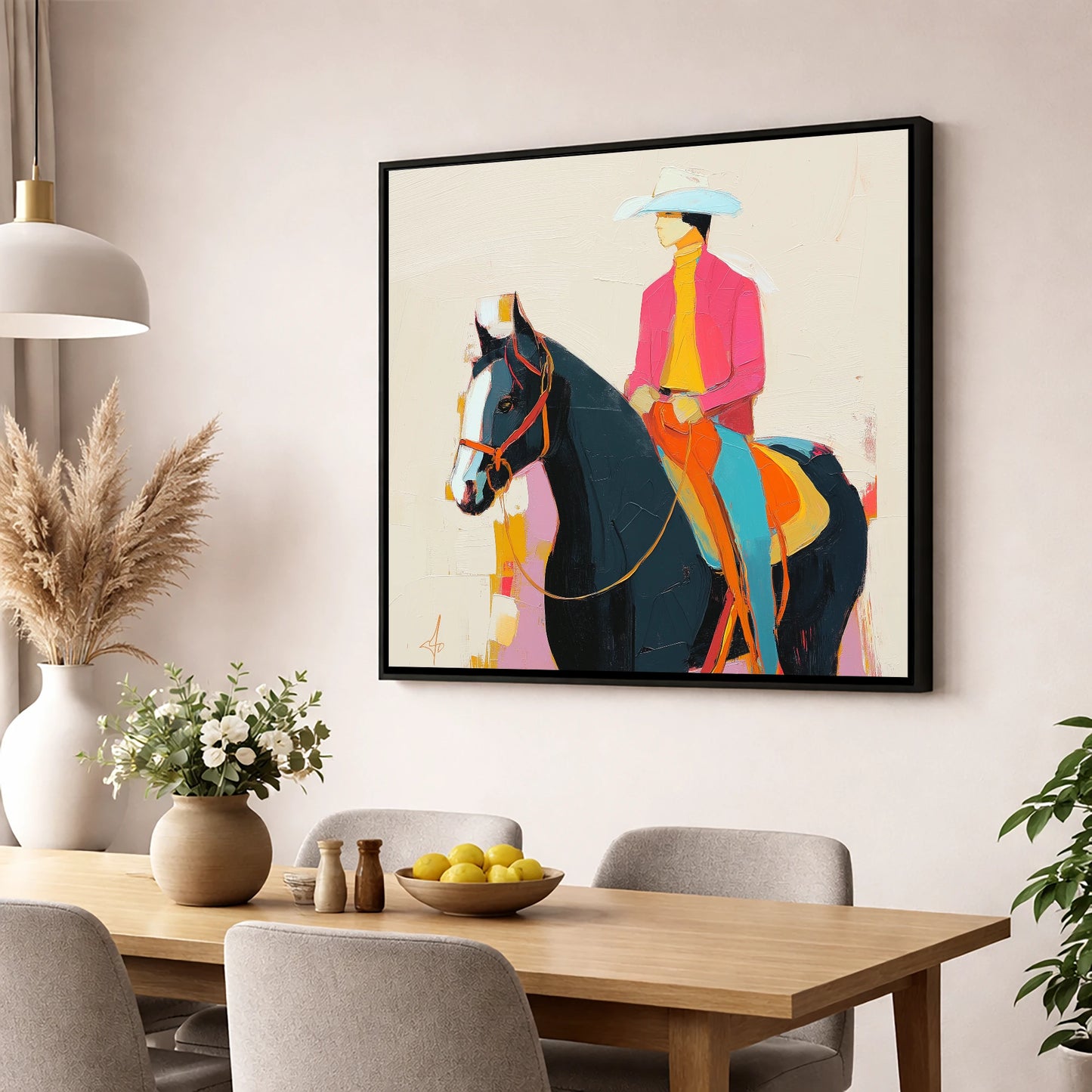 Vibrant Western Spirit western horse wall art displayed in a dining room