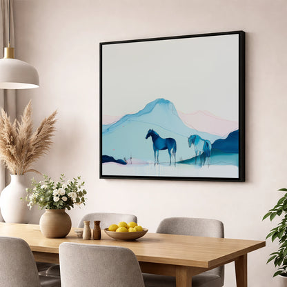 Azure Mountain Serenity horse landscape wall art displayed in a dining room