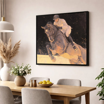 Stardust Showjumper show jumping horse wall art displayed in a dining room