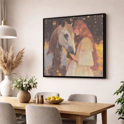 Ethereal Connection horse & rider wall art displayed in a dining room