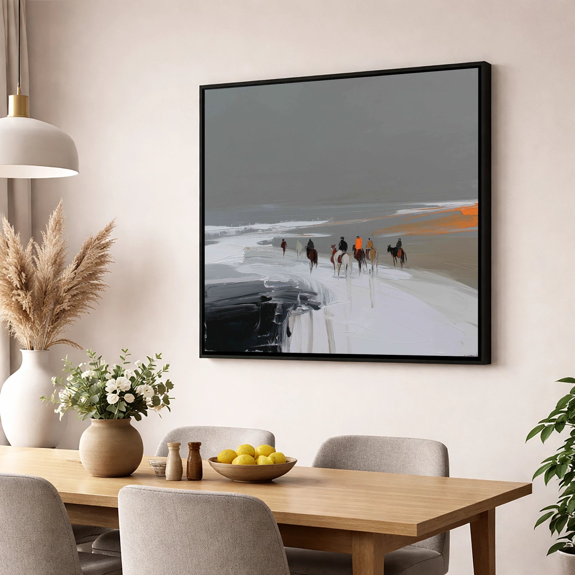 Across the Winter Expanse horse landscape wall art displayed in a dining room