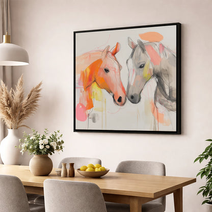 Tender Connection horse portrait wall art displayed in a dining room