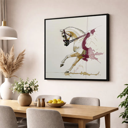 Elevated Rhythm dressage horse wall art displayed in a dining room
