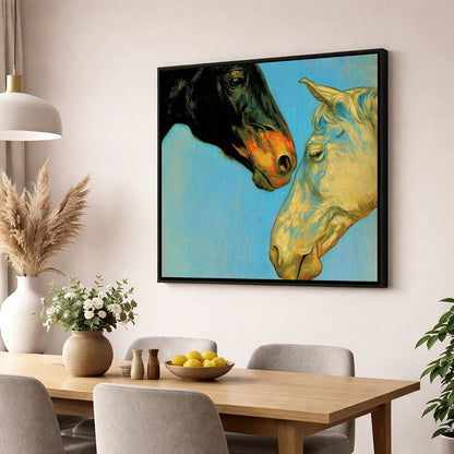 Sun and Shadow horse portrait wall art displayed in a dining room
