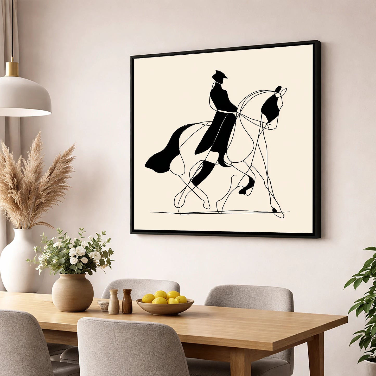 Harmony in Motion dressage horse wall art displayed in a dining room