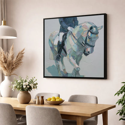 Collected In Pastel dressage horse wall art displayed in a dining room