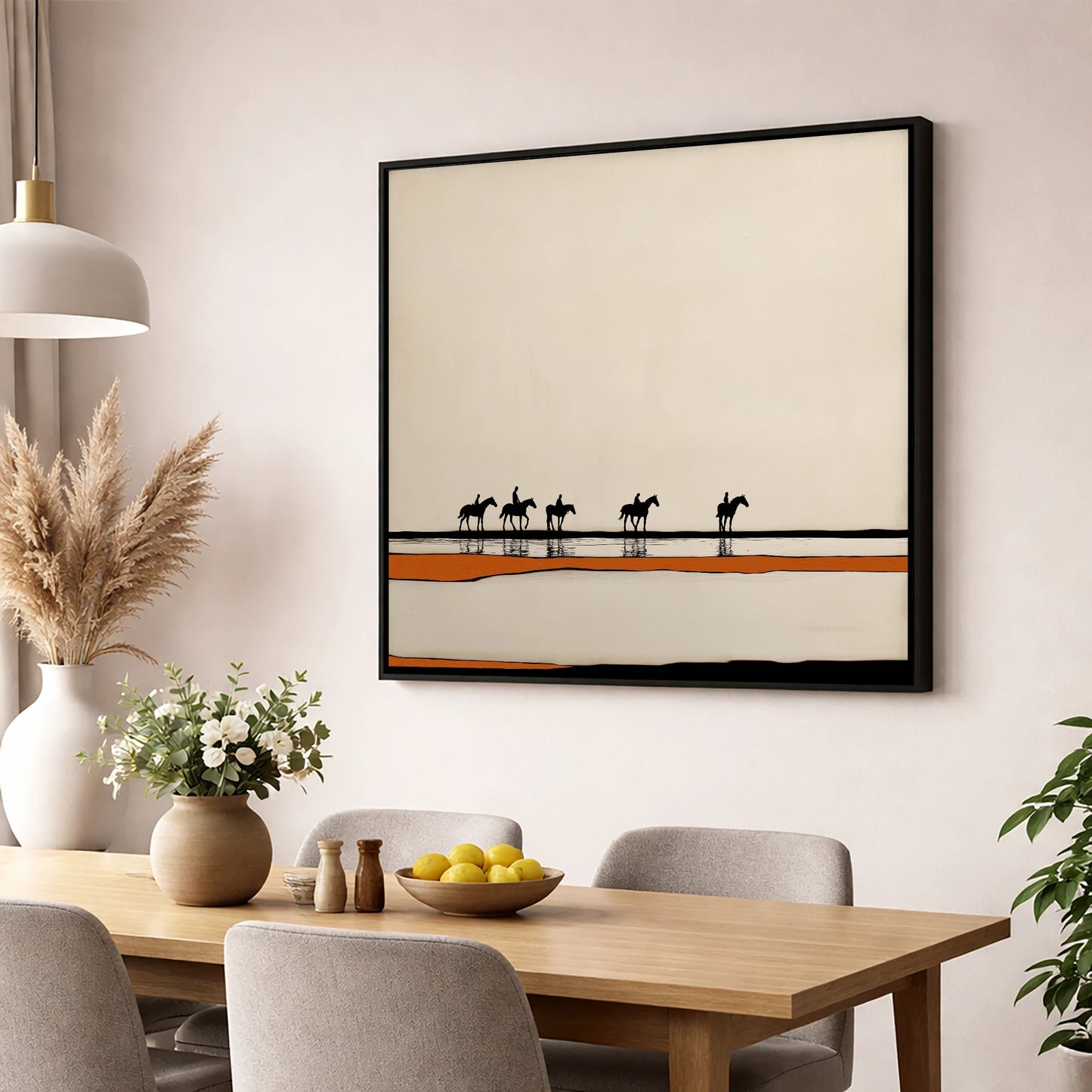 The Long Hack Home horse landscape wall art displayed in a dining room