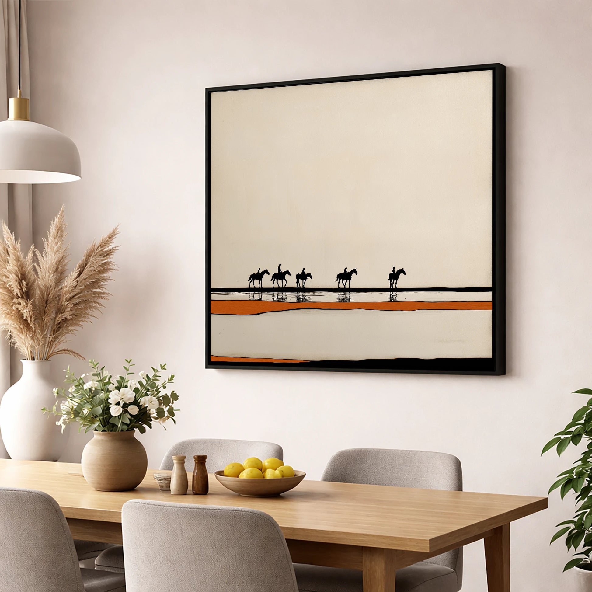The Long Hack Home horse landscape wall art displayed in a dining room