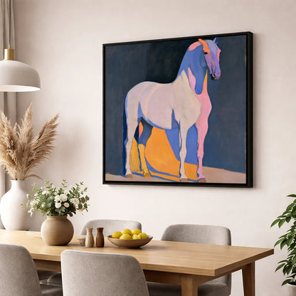 Modern Abstract Painted Grey Horse horse breed wall art displayed in a dining room