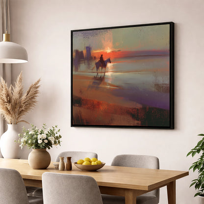 Crimson Horizon Ride horse landscape wall art displayed in a dining room