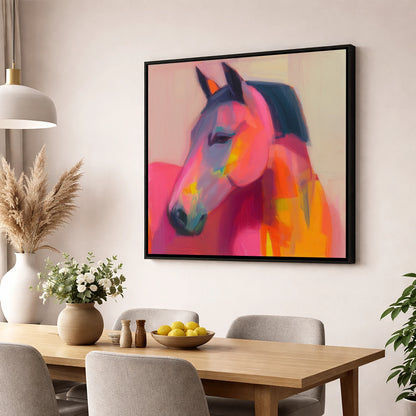 Painted Passion horse portrait wall art displayed in a dining room