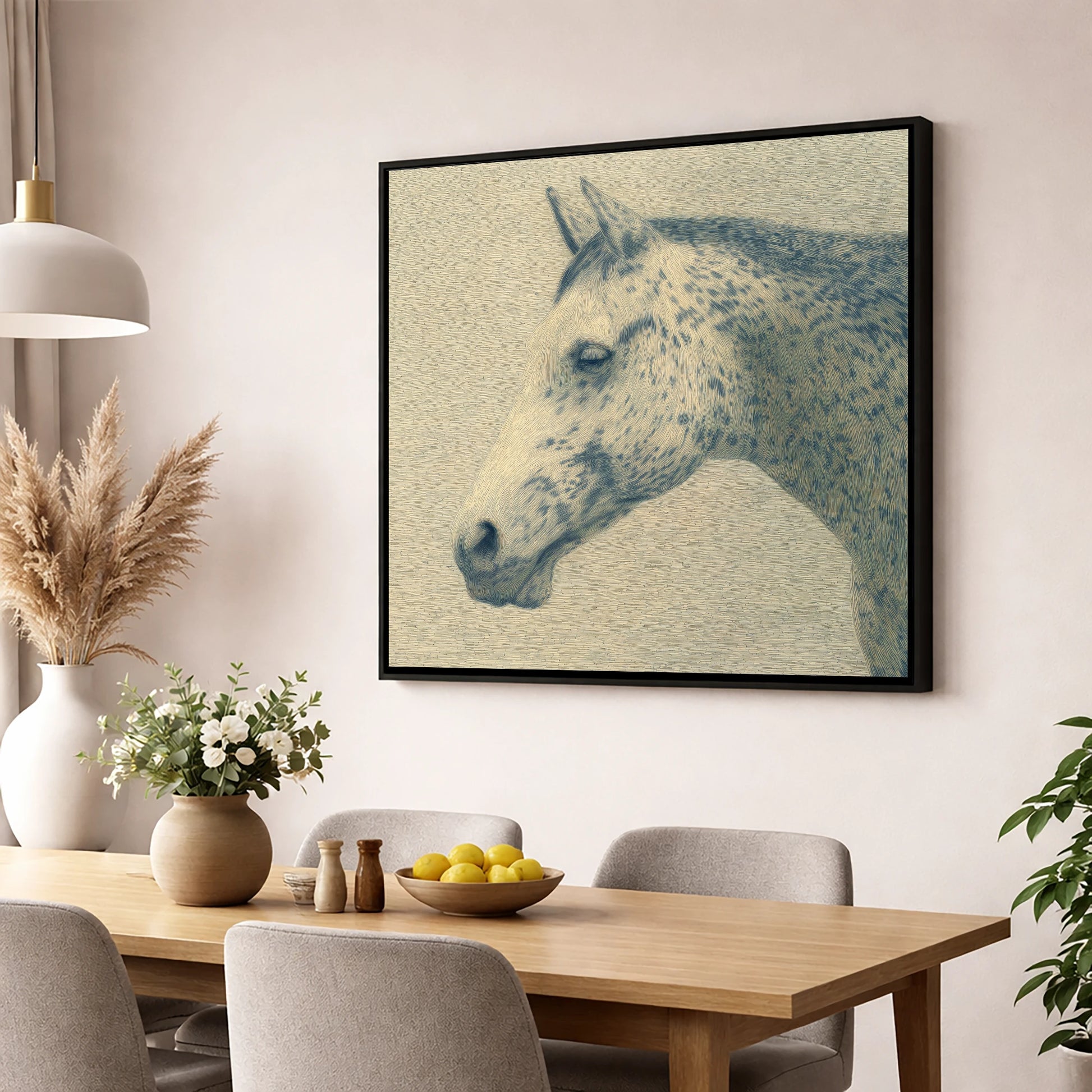 Meticulous Equine Profile horse breed wall art displayed in a dining room