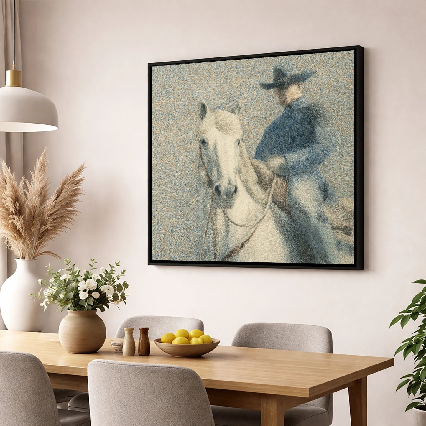 The Quiet Western western horse wall art displayed in a dining room