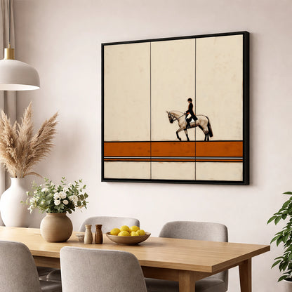 Modern Dressage Silhouette dressage horse wall art displayed in a dining room