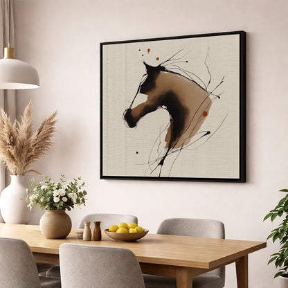 Fluid Sepia Equine Profile horse portrait wall art displayed in a dining room