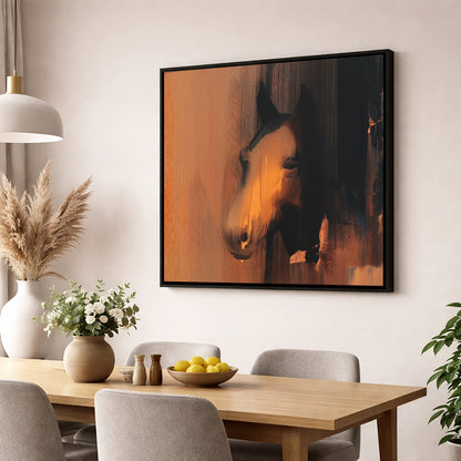 Ember and Shadow horse portrait wall art displayed in a dining room