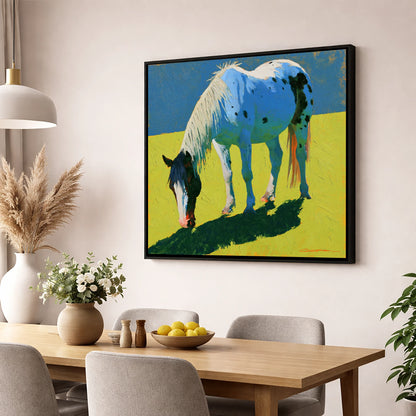 Vibrant Appaloosa Horse Grazing horse breed wall art displayed in a dining room