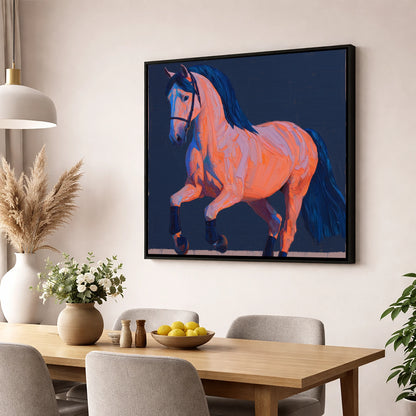 Vibrant Dressage Equine horse breed wall art displayed in a dining room