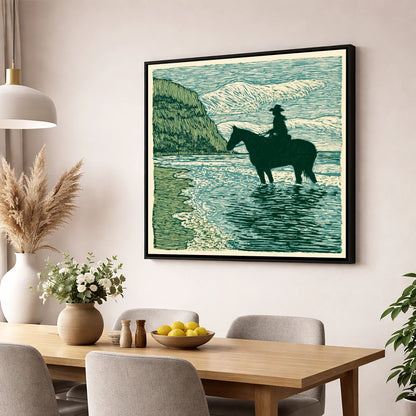 Edge of the Tide beach horse wall art displayed in a dining room