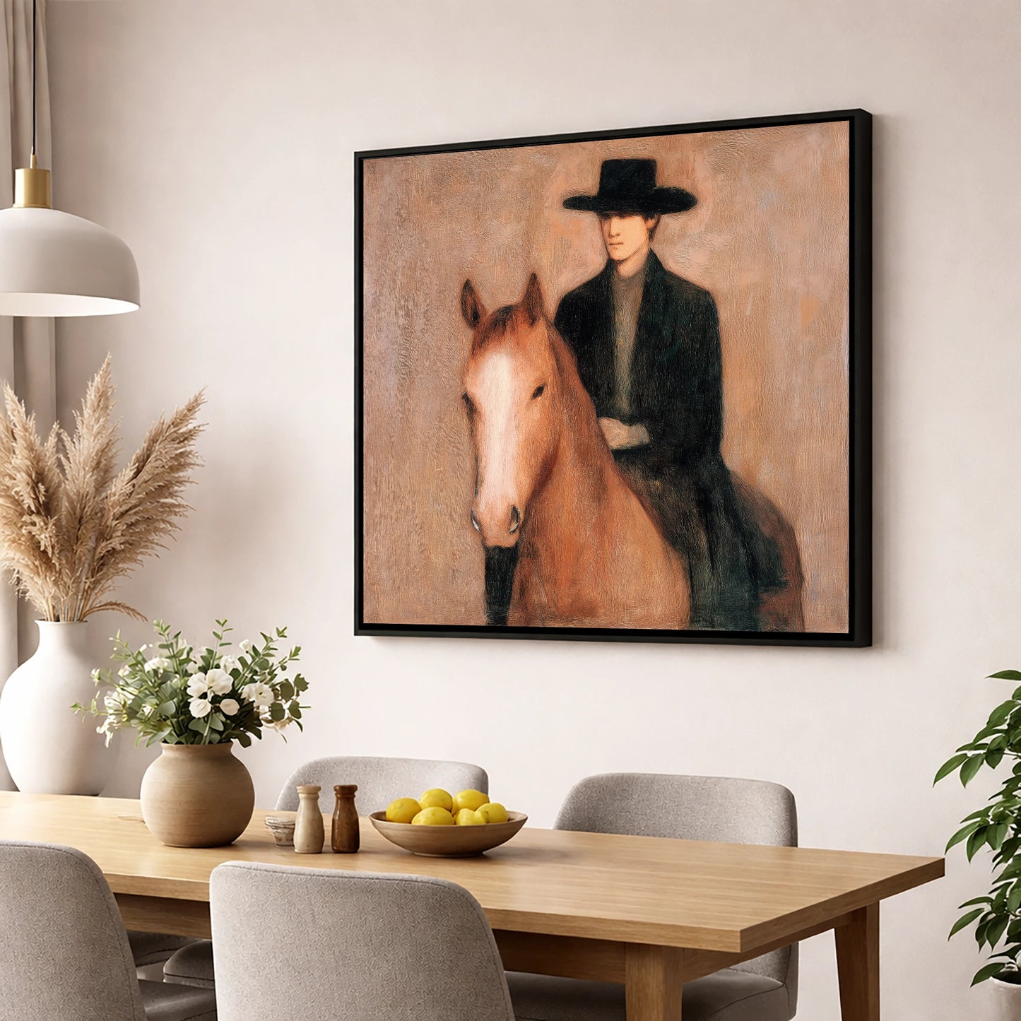 Serene Western Bond western horse wall art displayed in a dining room