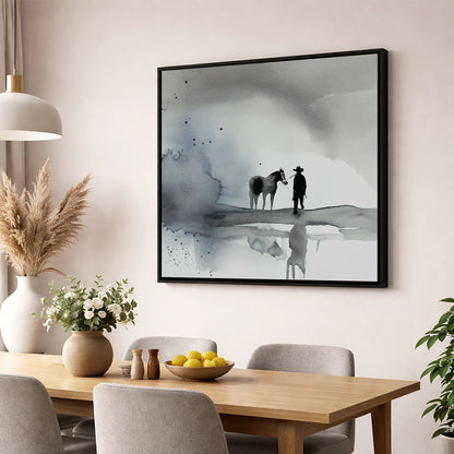 Silent Western Horizon western horse wall art displayed in a dining room