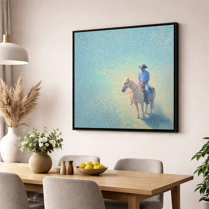 Luminous Solitude western horse wall art displayed in a dining room