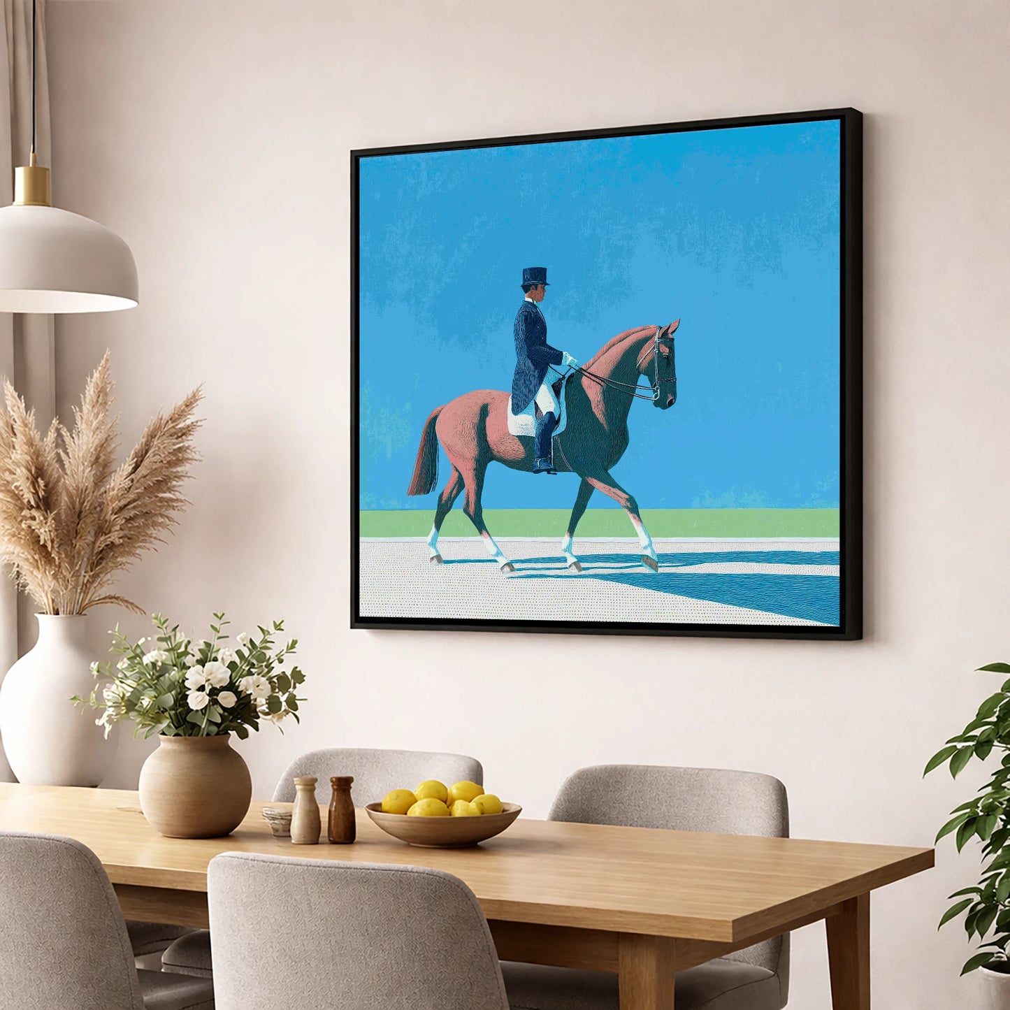 Collected Harmony dressage horse wall art displayed in a dining room