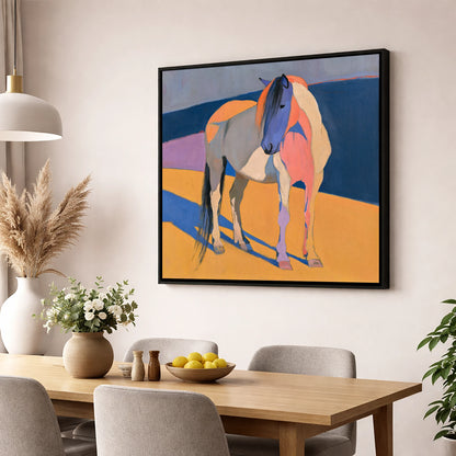 Vibrant Colour Block Standing Horse horse breed wall art displayed in a dining room