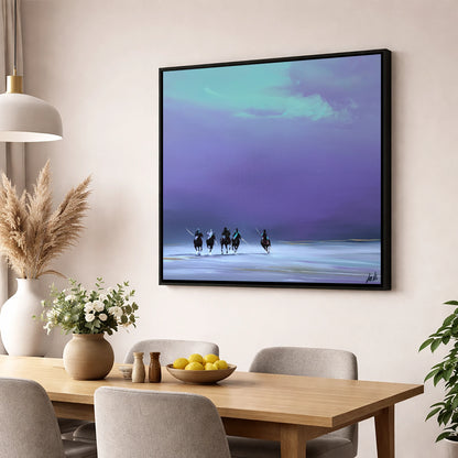 The Final Chukka polo horse wall art displayed in a dining room