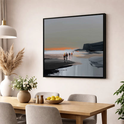 Sunset Coastal Hack horse landscape wall art displayed in a dining room