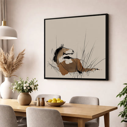 Alert in the Grass horse portrait wall art displayed in a dining room