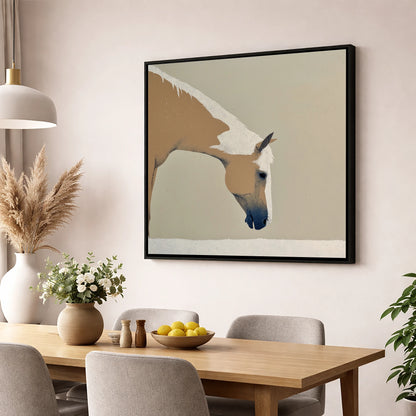 Serenity in Tan and Cream horse portrait wall art displayed in a dining room