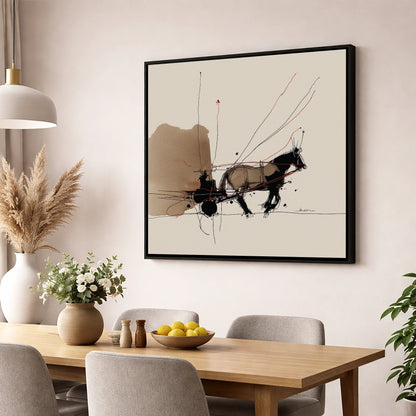Harnessed Motion working horse wall art displayed in a dining room