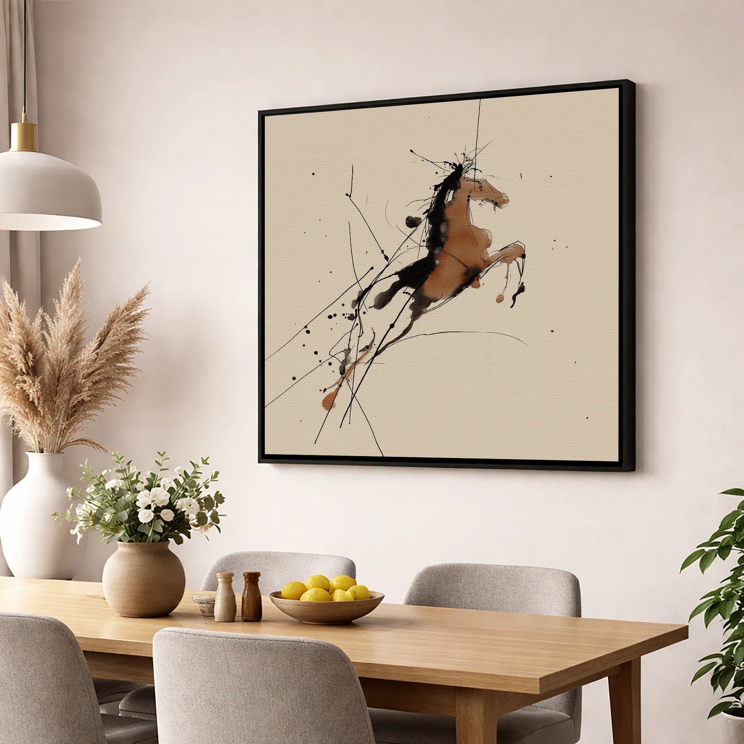 Bold Ascension horse portrait wall art displayed in a dining room