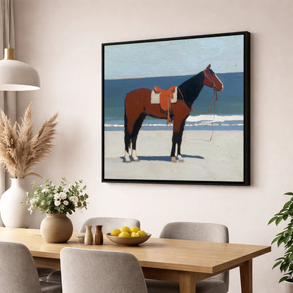 Waiting by the Tide horse landscape wall art displayed in a dining room