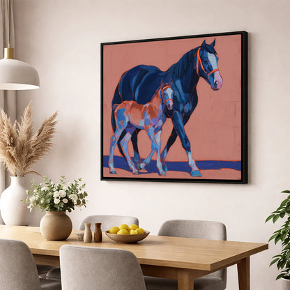 Bold Beginnings mare & foal wall art displayed in a dining room