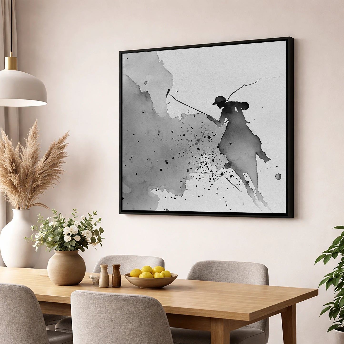 Dynamic Polo Silhouette polo horse wall art displayed in a dining room