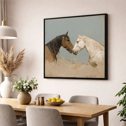 Kindred Spirits horse portrait wall art displayed in a dining room
